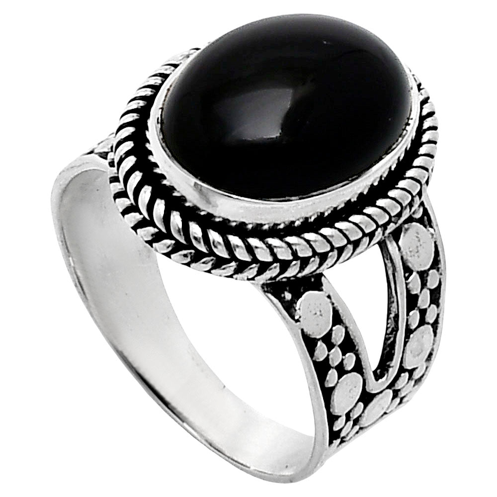 Premium Quality Natural Black Onyx Ring size-7 R-1732 23-ER10325 by DESIRE GEM