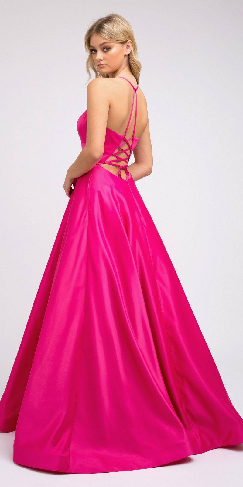 Juliet 230 Stylish Back Long A-Line Satin Prom Dress with Pockets by DiscountDressShop