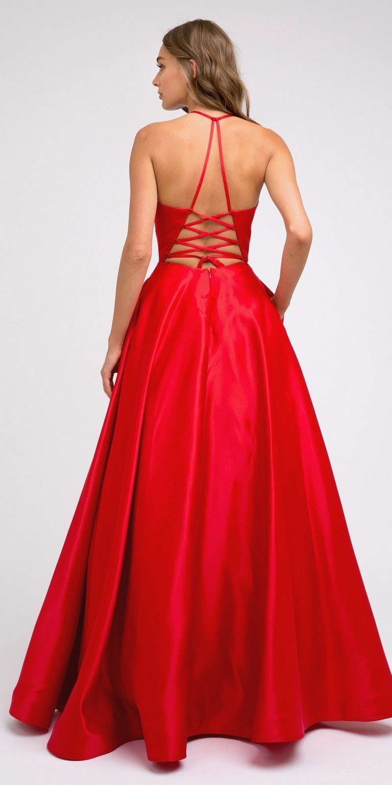 Juliet 230 Stylish Back Long A-Line Satin Prom Dress with Pockets by DiscountDressShop