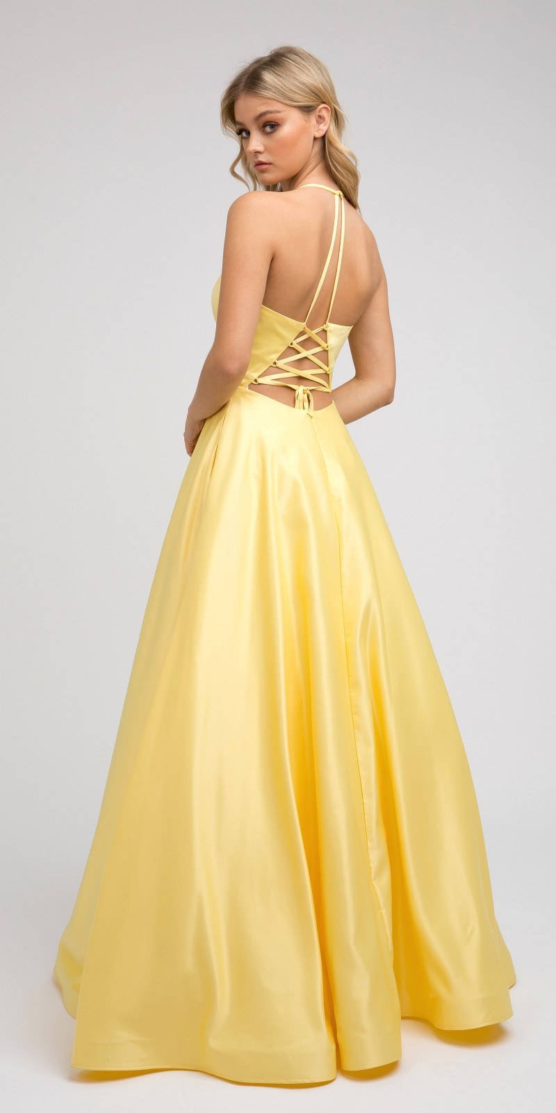 Juliet 230 Stylish Back Long A-Line Satin Prom Dress with Pockets by DiscountDressShop