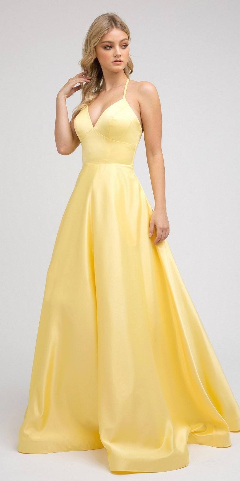 Juliet 230 Stylish Back Long A-Line Satin Prom Dress with Pockets by DiscountDressShop