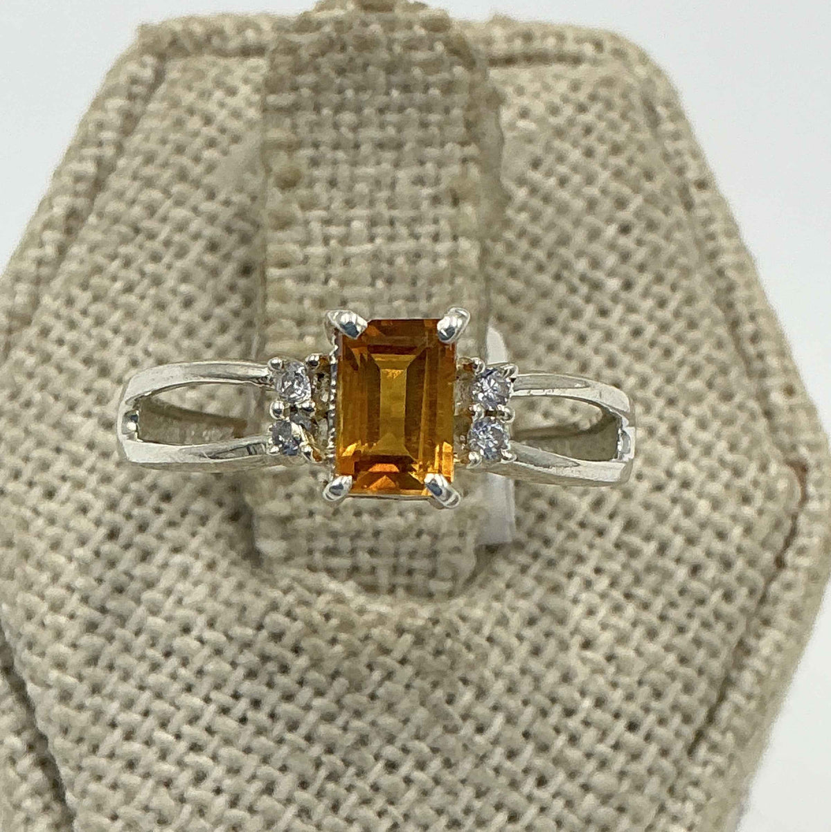 Sterling Silver Emerald Cut Citrine Accent Bar Ring – Size 7 – Abundance, Confidence & Success by Sacred Crystals