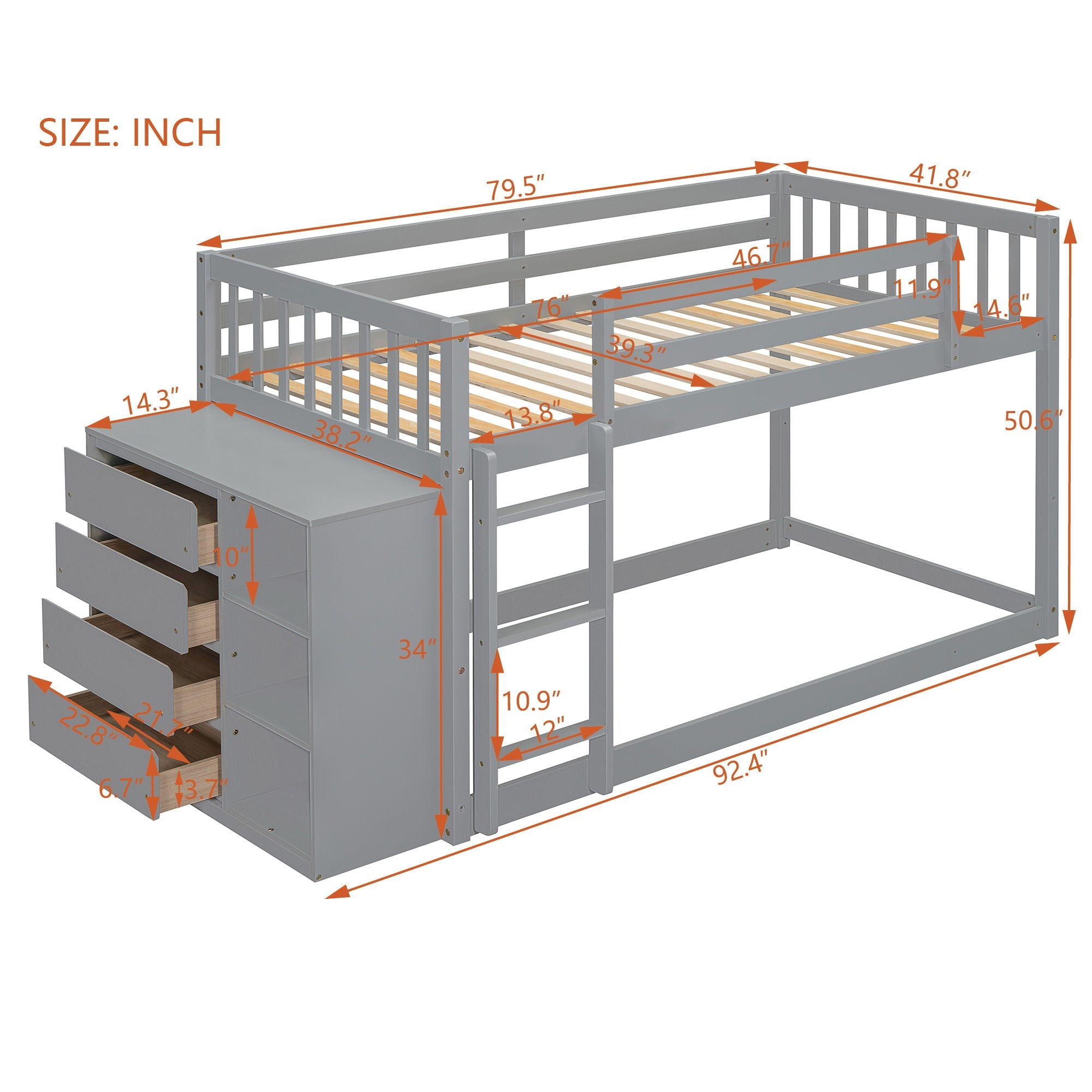 Bunk Bed With 4 Drawers And 3 Shelves by Unique Piece Furniture