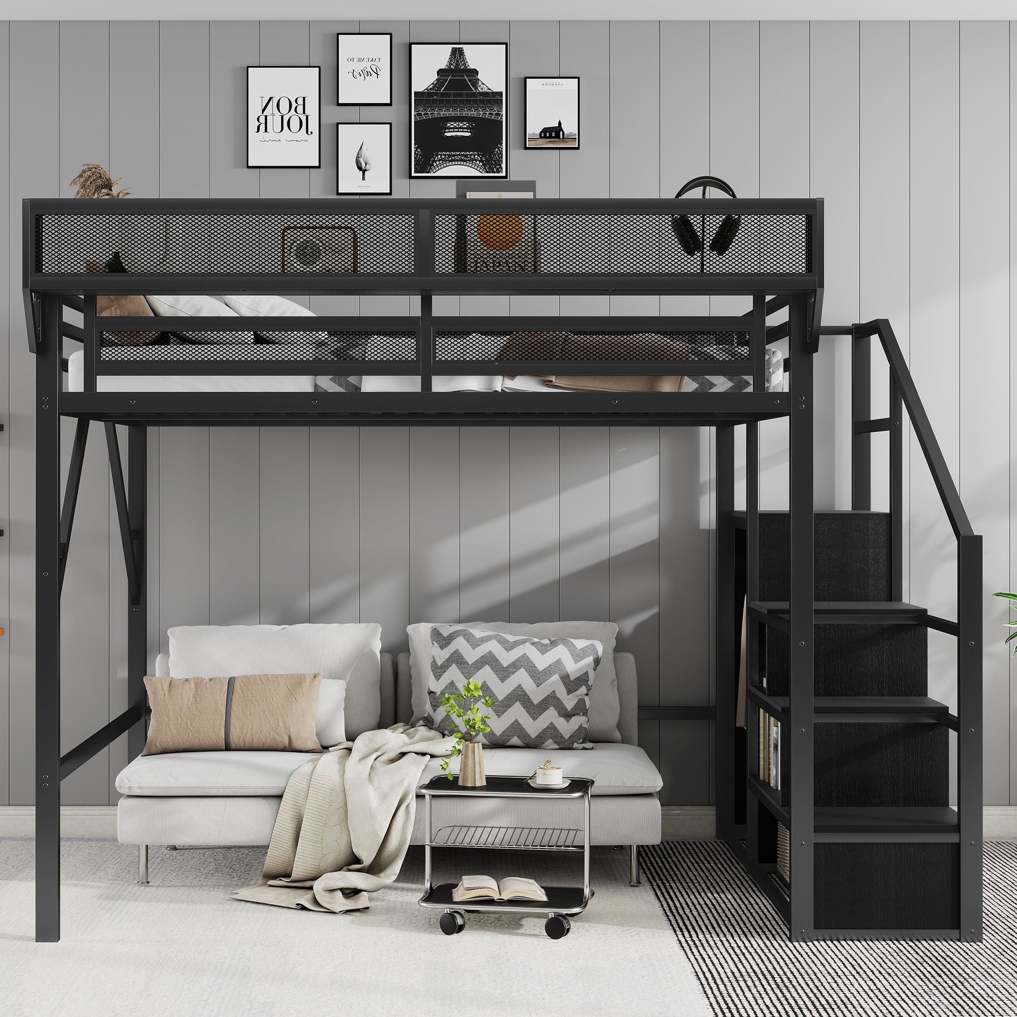Loft Bed With Storage Shelves, Wardrobe by Unique Piece Furniture