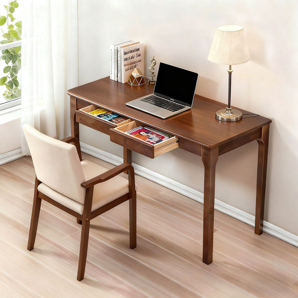 Desk With Drawers, Smooth Edge Design - Walnut by Unique Piece Furniture