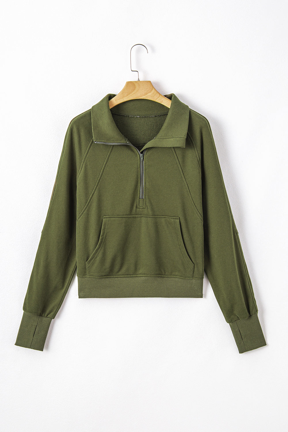 Smoke Green Quarter Zip Stand Neck Kangaroo Pocket Sweatshirt by Wild and Free Boutique