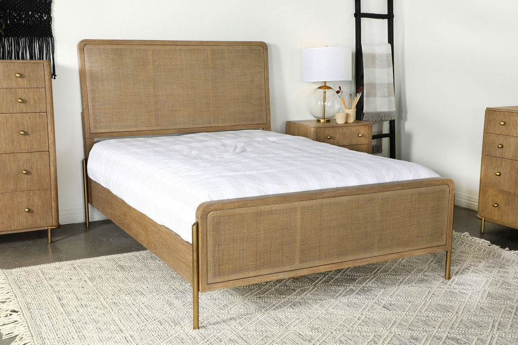 Arini Rattan Queen Panel Bed Sand Wash and Natural Cane by Unique Piece Furniture