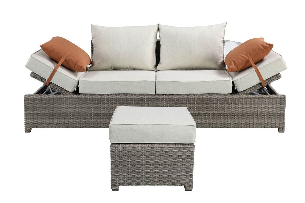 Salena - All Weather Wicker Patio Sofa & Ottoman With 2 Toss Pillows - Beige / Gray by Unique Piece Furniture