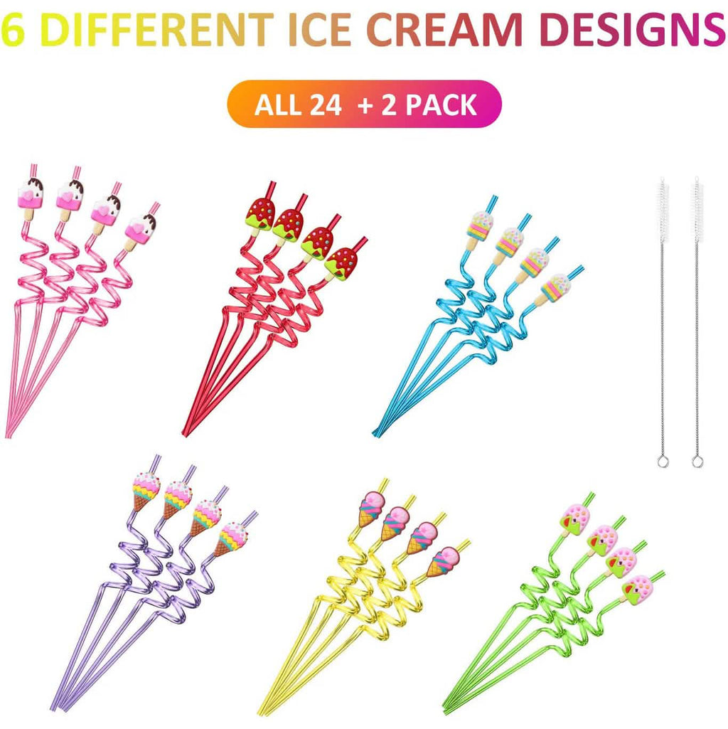 24-Pack: Reusable Ice Cream Straws for Birthday Party Supplies by DailySale