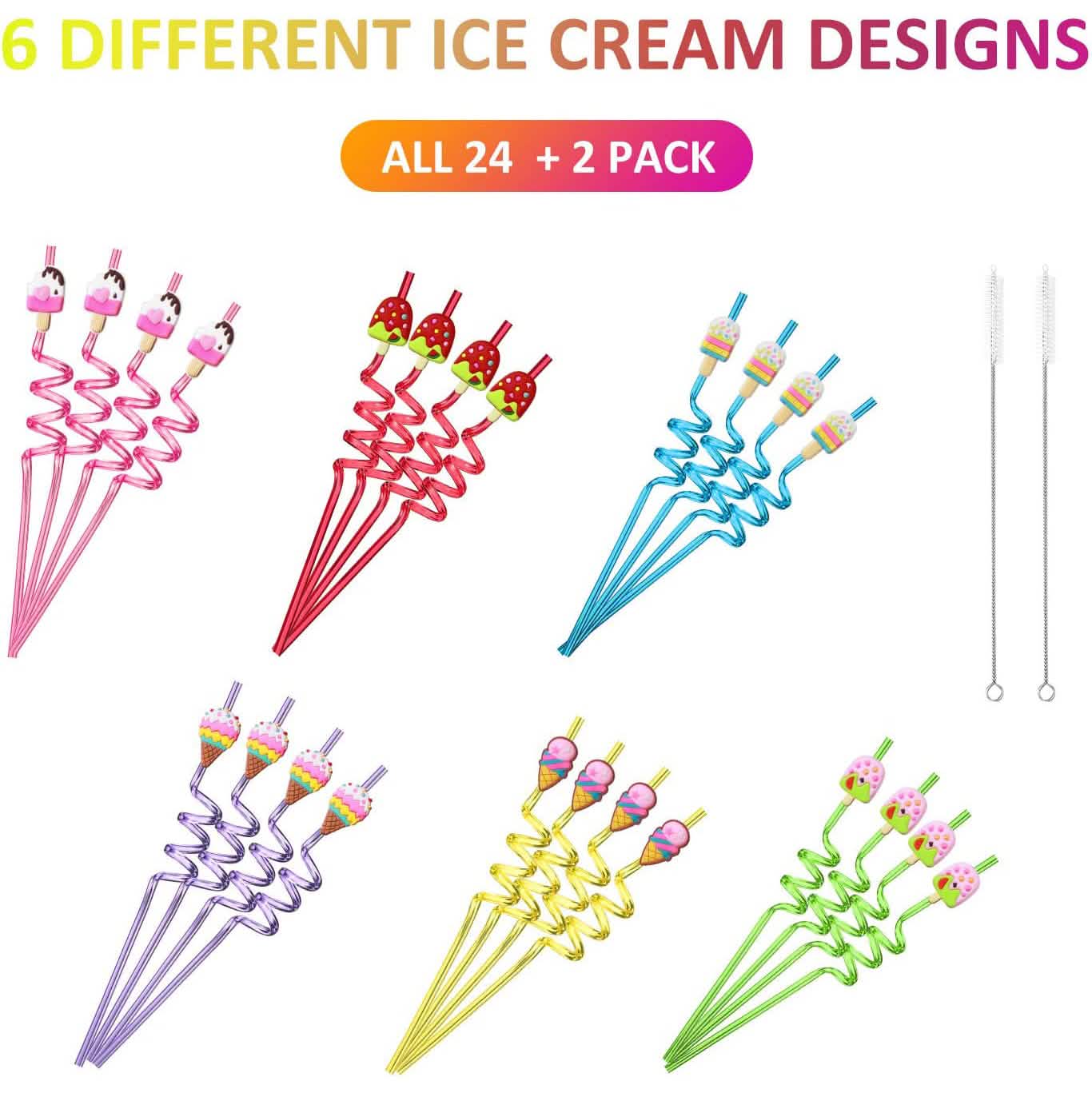 24-Pack: Reusable Ice Cream Straws for Birthday Party Supplies by DailySale