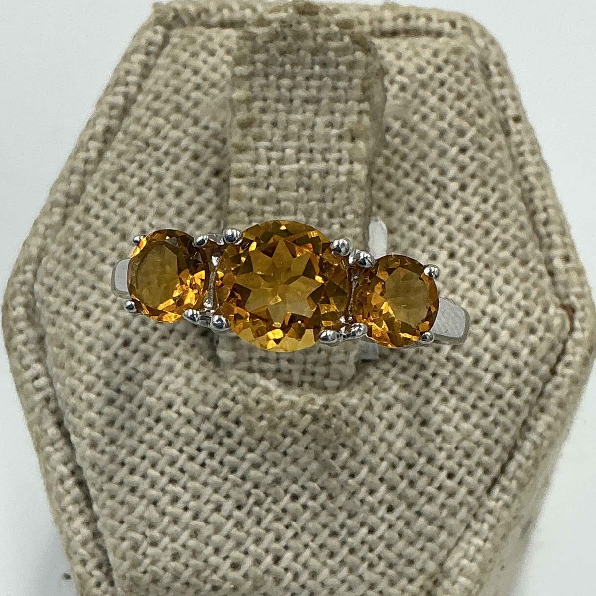 Sterling Silver Three Stone Citrine Ring – Size 8 – Abundance, Joy & Manifestation by Sacred Crystals