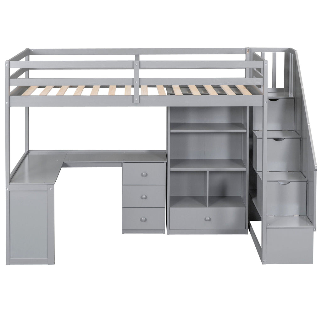 Loft Bed With L Shaped Desk, Drawers, Cabinet, And Storage Staircase by Unique Piece Furniture