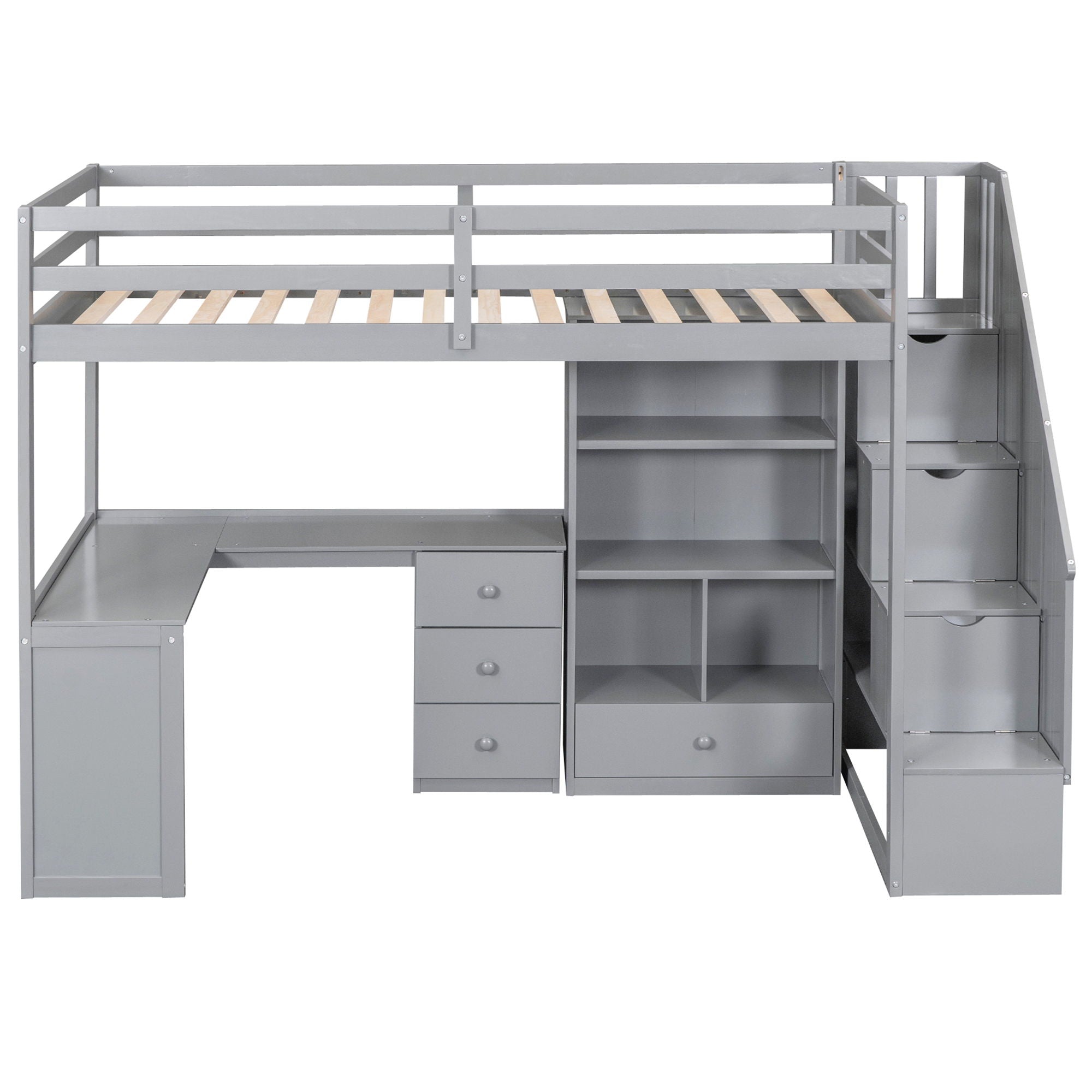 Loft Bed With L Shaped Desk, Drawers, Cabinet, And Storage Staircase by Unique Piece Furniture
