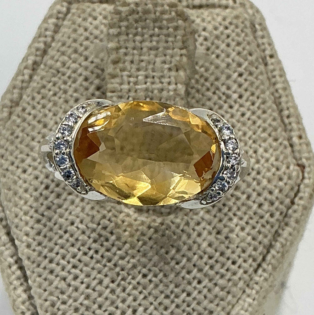 Sterling Silver Oval Citrine Double Band Halo Ring – Size 8 – Abundance, Confidence & Radiance by Sacred Crystals