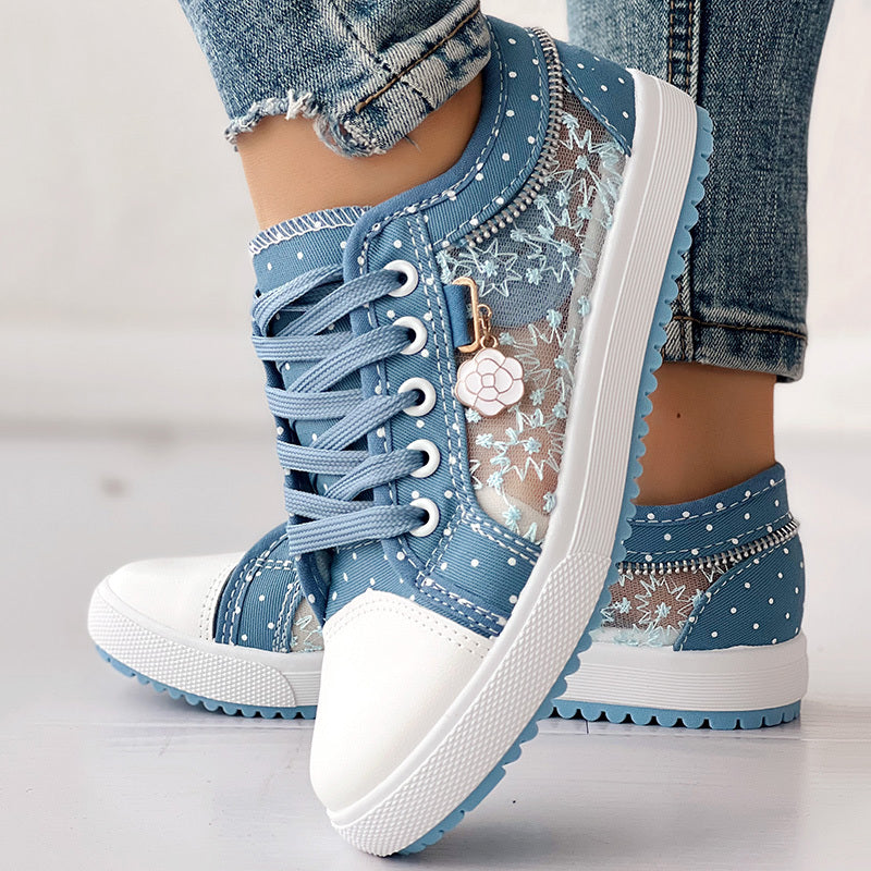 Floral Embroidered Polka Dot Print Sneakers — Women’s Casual Canvas Shoes by FitiqueFit