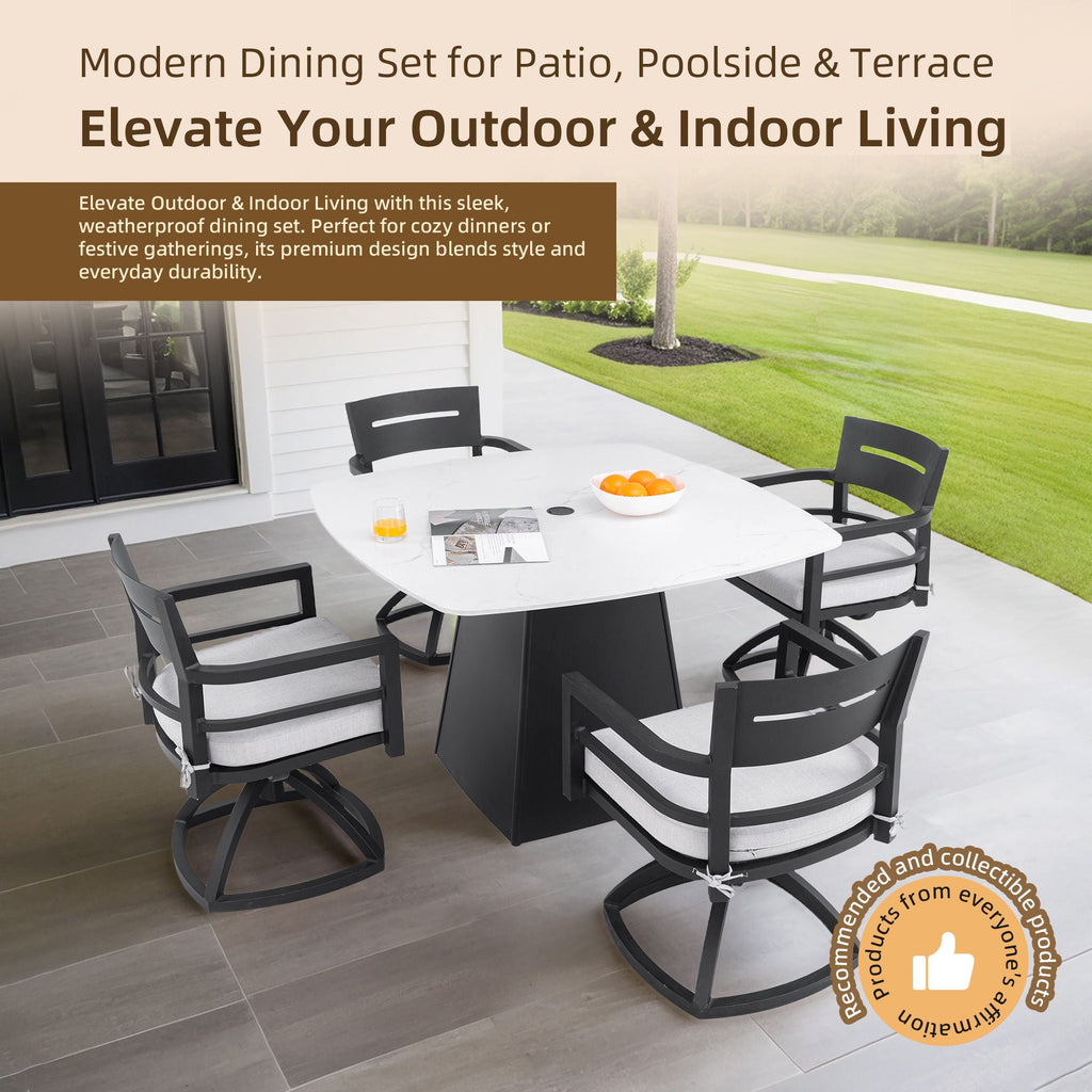 Rounded Square Outdoor Pedestal Dining Table by Unique Piece Furniture