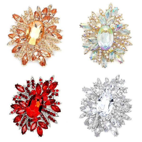 Elegant Blooming Snowflake Rhinestone Brooch Pin by The Diamond Empire LLC