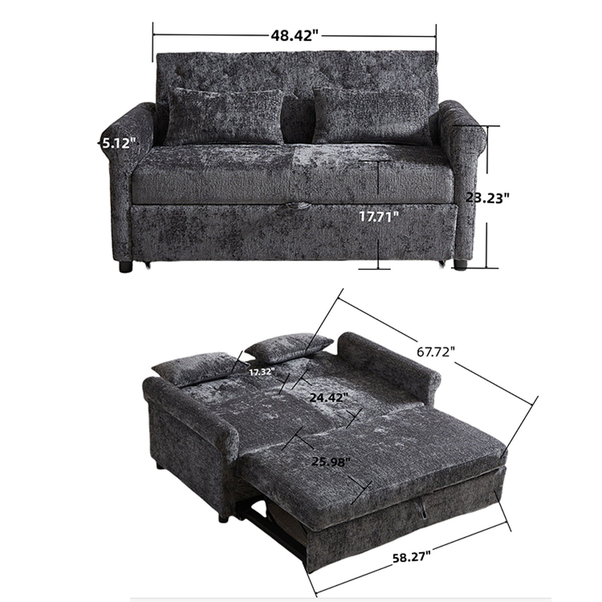 Loveseat Sofa Bed, Pull - Out Couch Sleeper & 2 Pillows by Unique Piece Furniture