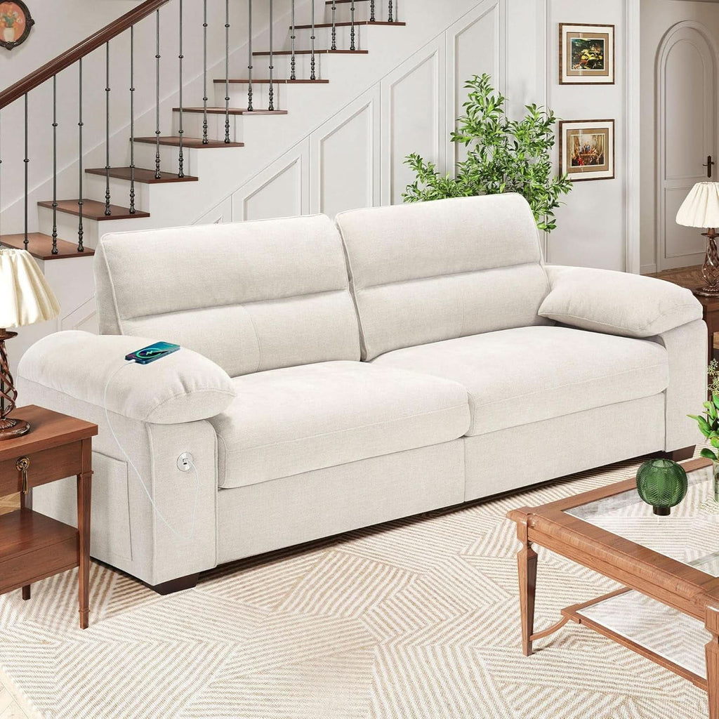 70 Inch Gray Chenille Loveseat With USB C Ports And Plush Cushions by ShipItFurniture