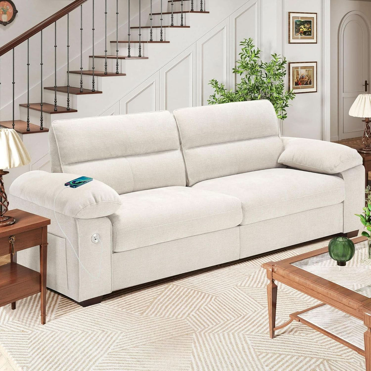 70 Inch Gray Chenille Loveseat With USB C Ports And Plush Cushions by ShipItFurniture