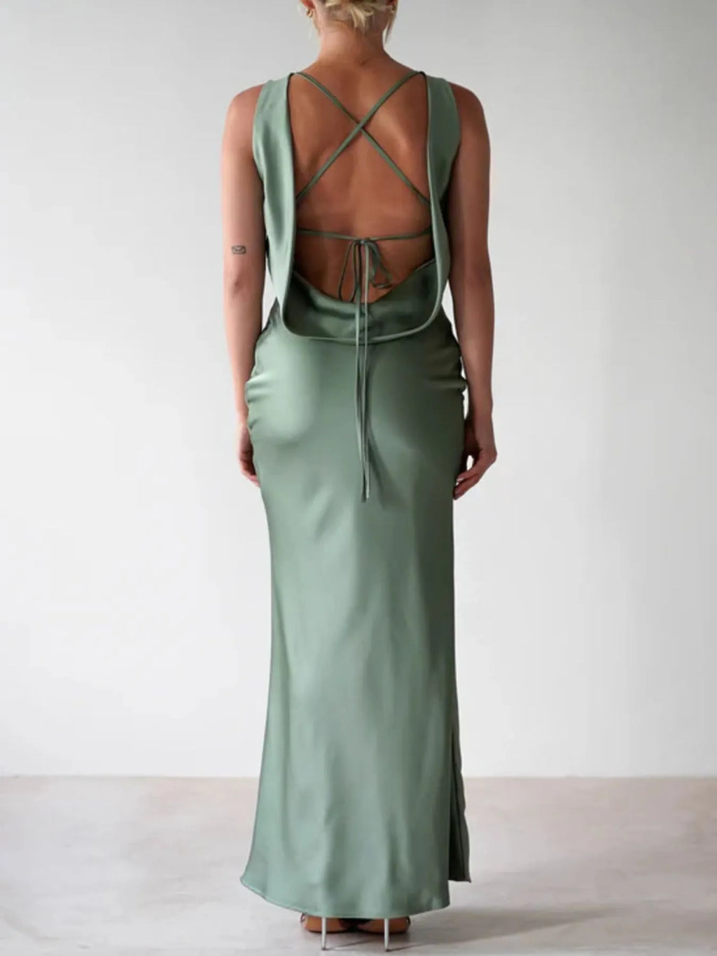 Satin Sleeveless Maxi Dress by Shopiebay