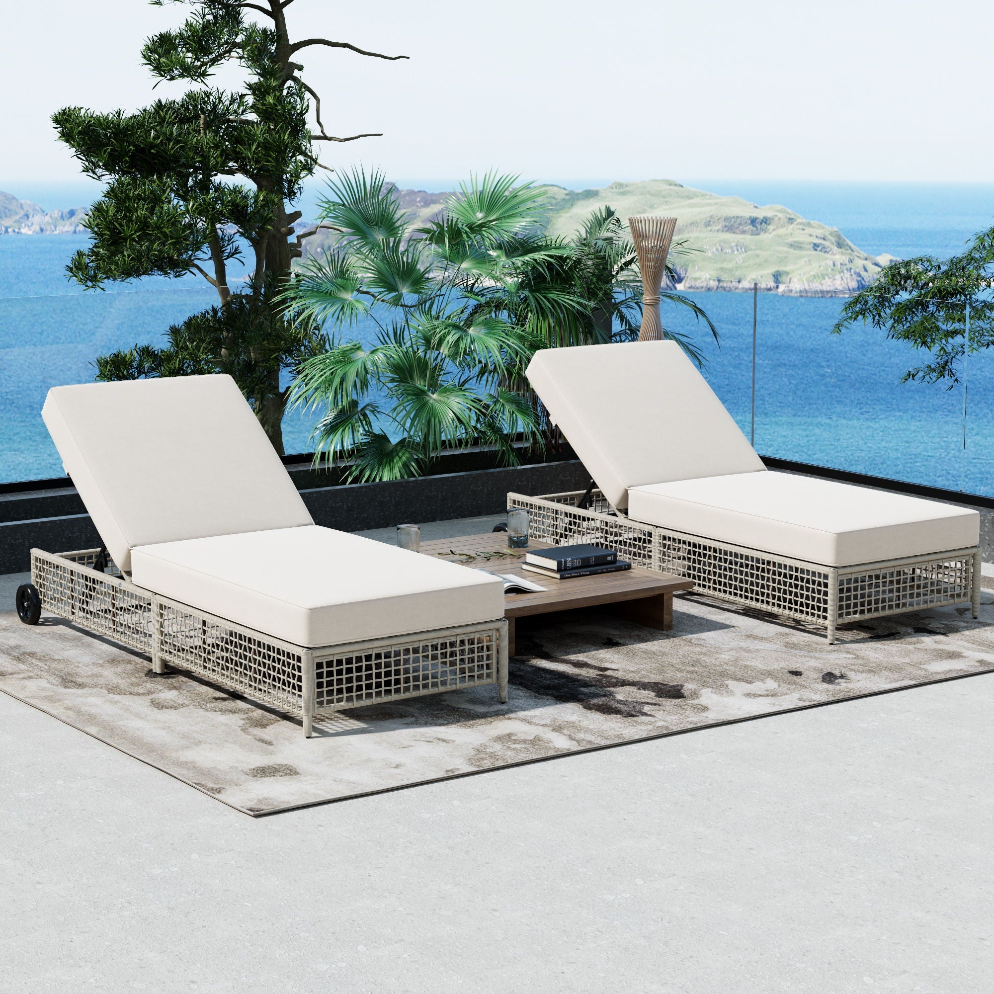 Outdoor Lounge Chair With 5 Position Backrest With Cushion And Wheels by Unique Piece Furniture
