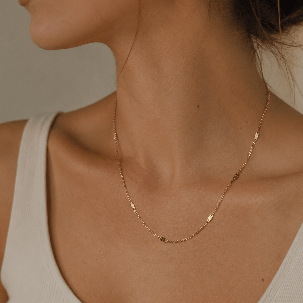 24K Gold Filled 1.5mm Minimalist Flat Link Cable Chain 17.5 Inch Necklace | WA-02959 by DLUXCA