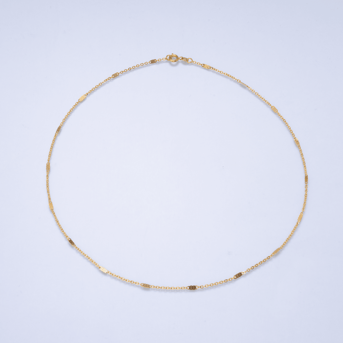 24K Gold Filled 1.5mm Minimalist Flat Link Cable Chain 17.5 Inch Necklace | WA-02959 by DLUXCA