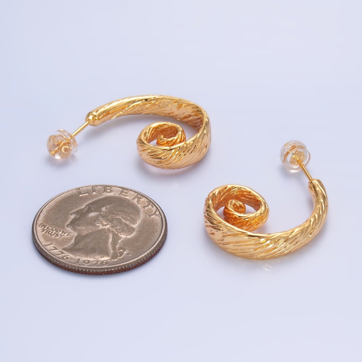 24K Gold Filled 25mm Line-Textured Circular J-Shaped Hoop Earrings | AB1470 by DLUXCA