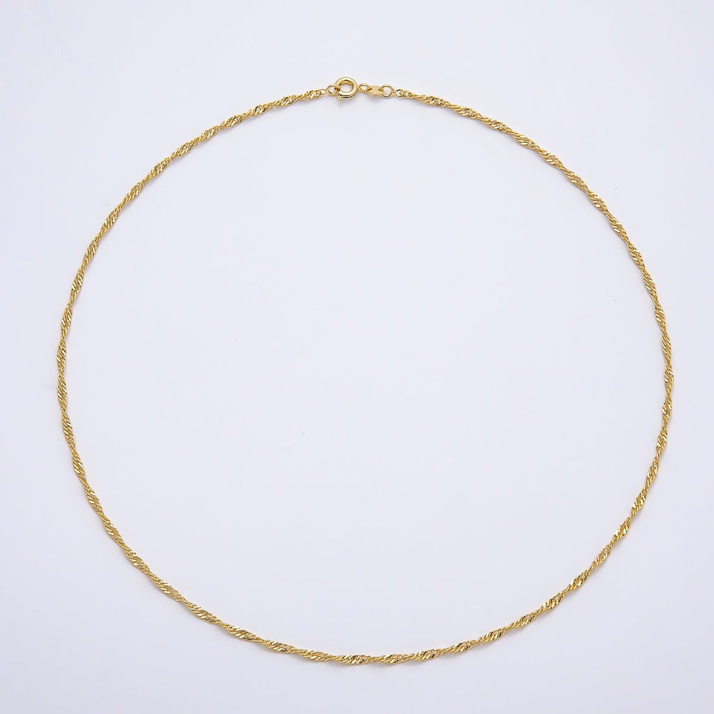 24K Gold Filled 2mm Minimalist Twist Singapore Chain 18 Inch Necklace | WA-00184 by DLUXCA