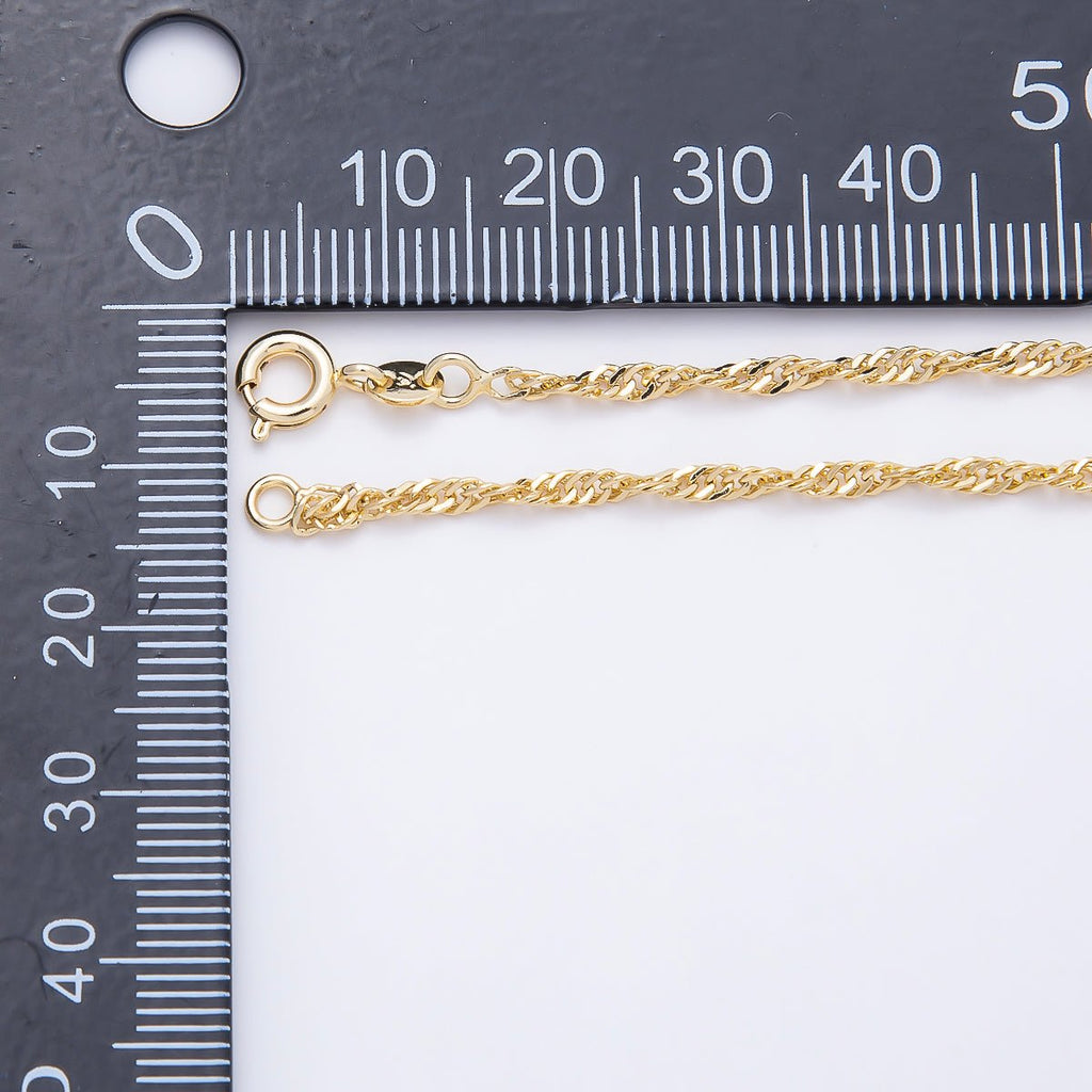 24K Gold Filled 2mm Minimalist Twist Singapore Chain 18 Inch Necklace | WA-00184 by DLUXCA