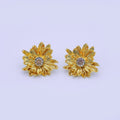 24K Gold Filled 27mm Clear Round CZ Flower Textured Stud Earrings | AI498 by DLUXCA