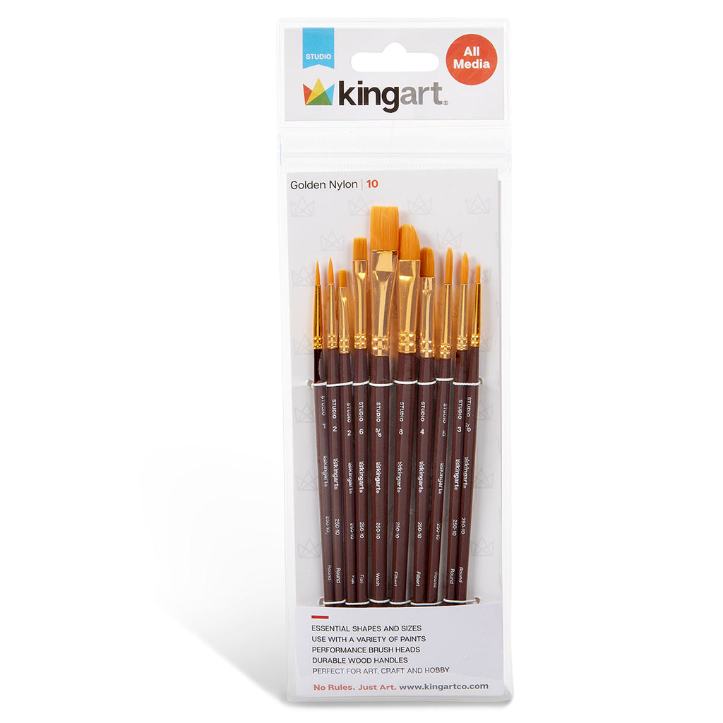 Studio Mixed Media Gold Nylon Brush Set - 10 pc by KINGART