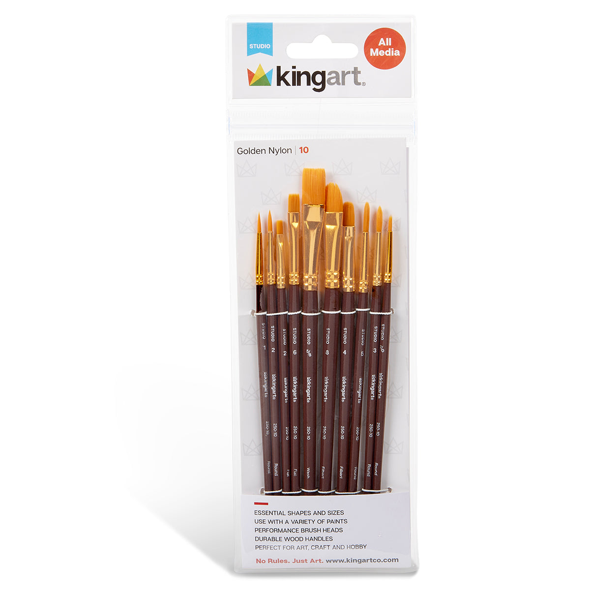 Studio Mixed Media Gold Nylon Brush Set - 10 pc by KINGART
