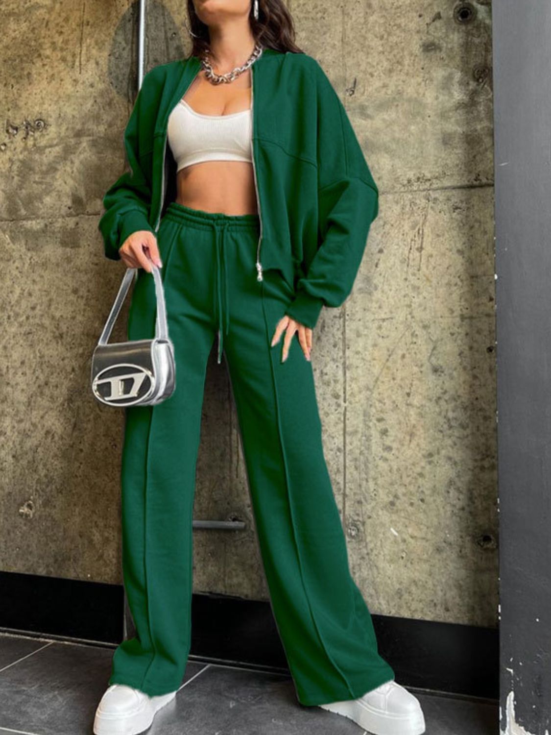 Baseball Collar Zip Up Top and Drawstring Paants Set by Wild and Free Boutique