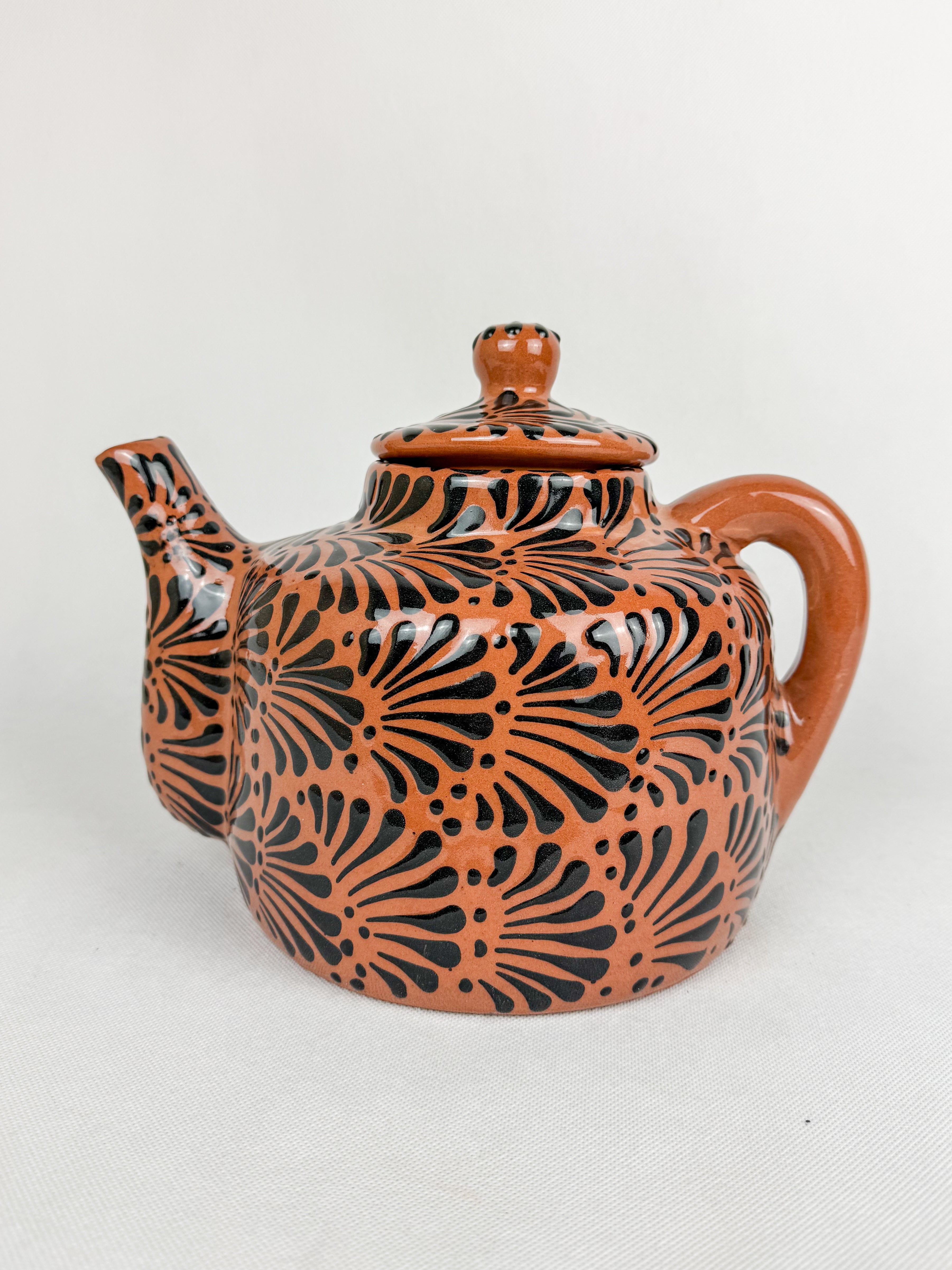 Mexican Talavera Style Tea Pot Coffee Pot Brown- Tetera Barro Engobe Cafe by TheMexHub