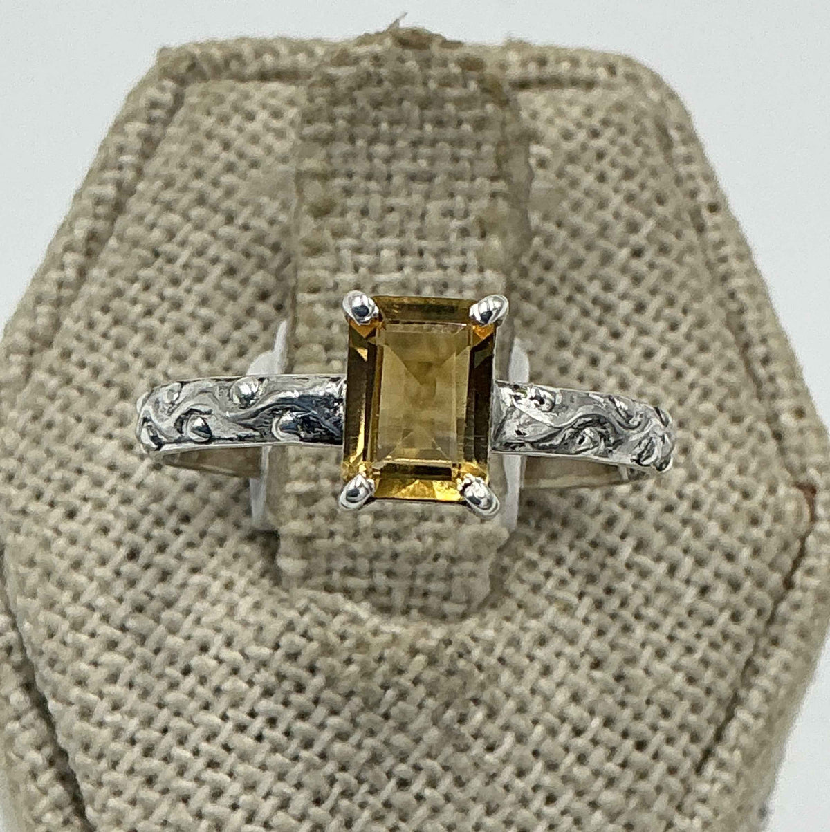 Sterling Silver Emerald Cut Citrine Filigree Band Ring – Size 9 – Abundance, Focus & Clarity by Sacred Crystals