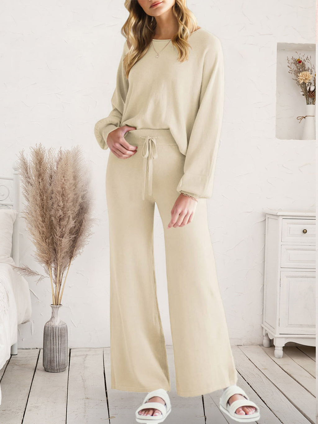 Long Sleeve Lounge Top and Drawstring Pants Set by Wild and Free Boutique