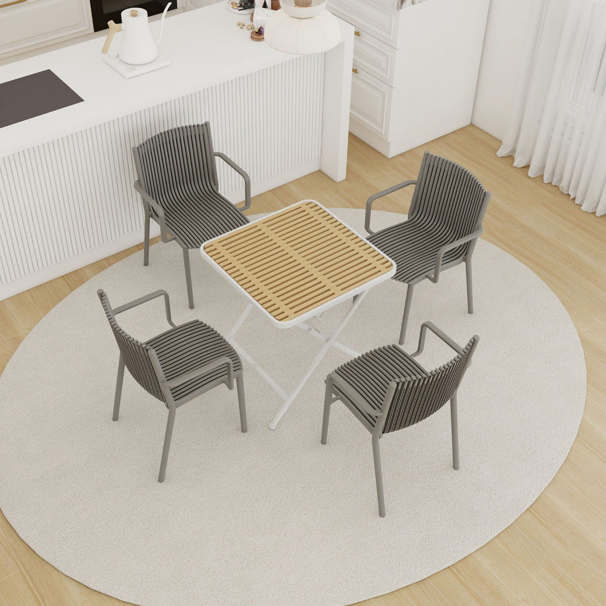 4 Modern Stackable Plastic Armchair Matched With Folding Square Table by Unique Piece Furniture