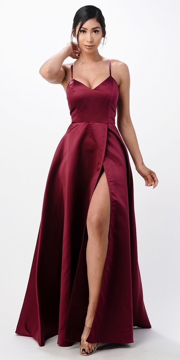 CLEARANCE - La Scala 25895 Open Side Back Spaghetti Tie Stretch Satin Gown (Size XL) by DiscountDressShop