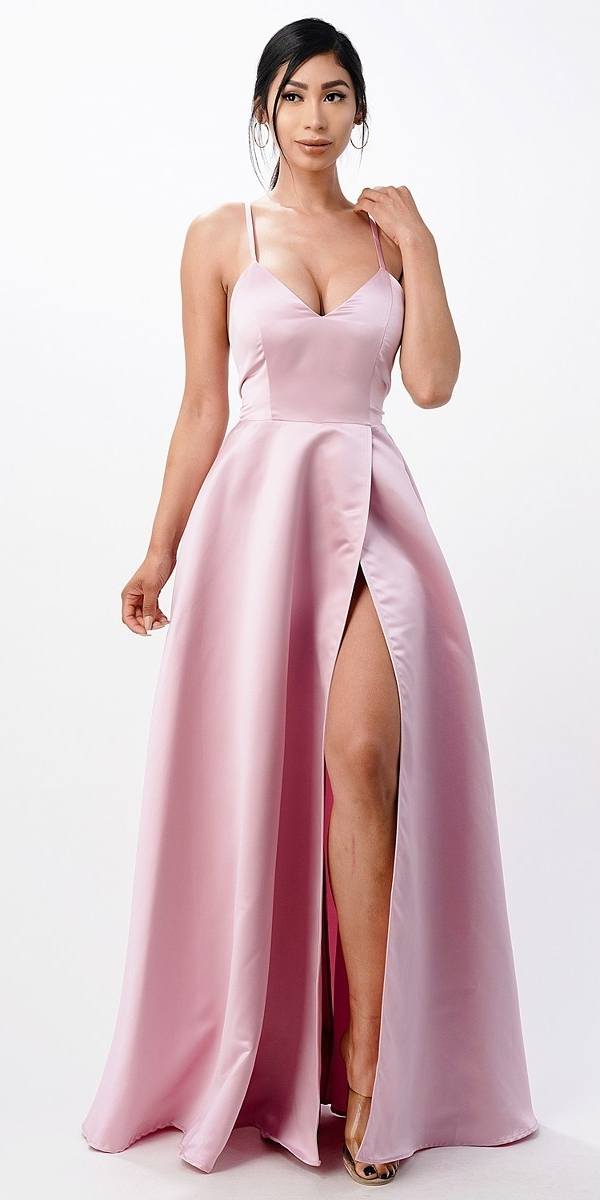 CLEARANCE - La Scala 25895 Open Side Back Spaghetti Tie Stretch Satin Gown (Size XL) by DiscountDressShop