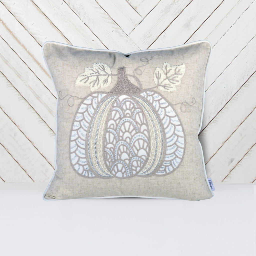 Lace Embroidered Pumpkin Throw Pillow - Natural by Unique Piece Furniture