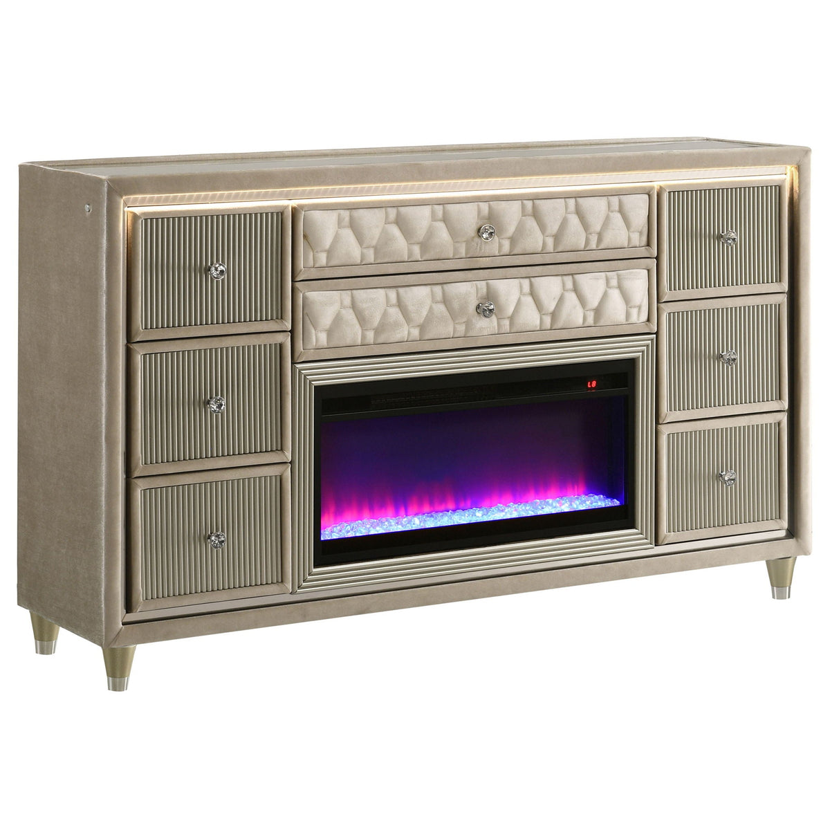Lorient 8-drawer LED Bedroom Flame Box Dresser Ivory Camel by Unique Piece Furniture