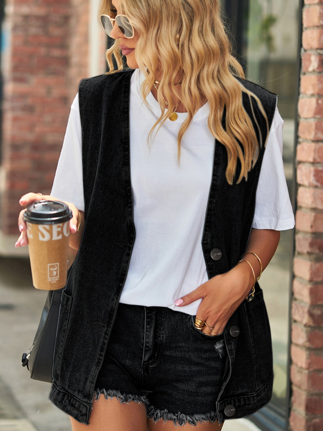 Full Size V-Neck Button Up Denim Vest by Wild and Free Boutique