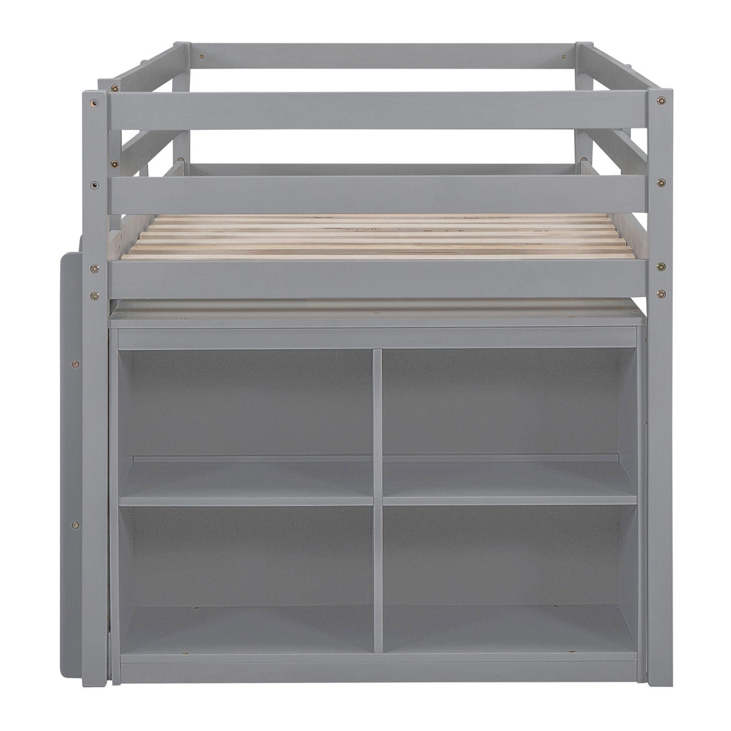 Loft Bed With Retractable Writing Desk And 4 Drawers, With Lateral Portable Desk And Shelves by Unique Piece Furniture