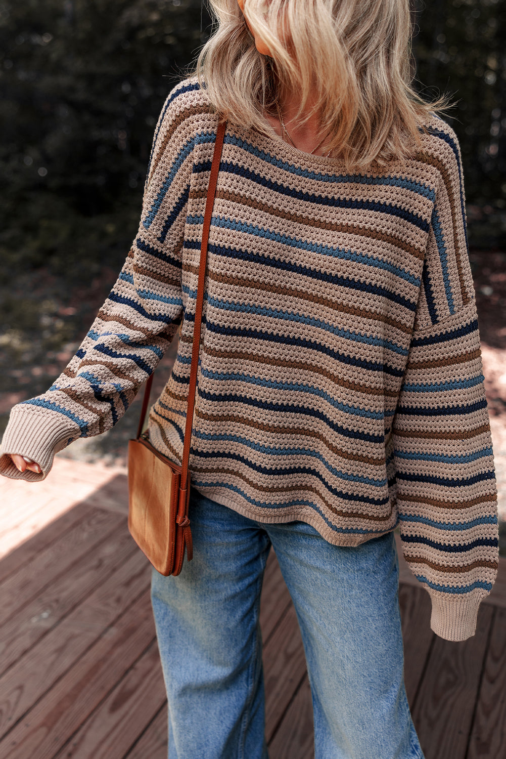 Multicolour Striped Knitted Drop Shoulder Round Neck Sweater by Dear-Lover Dropshipping