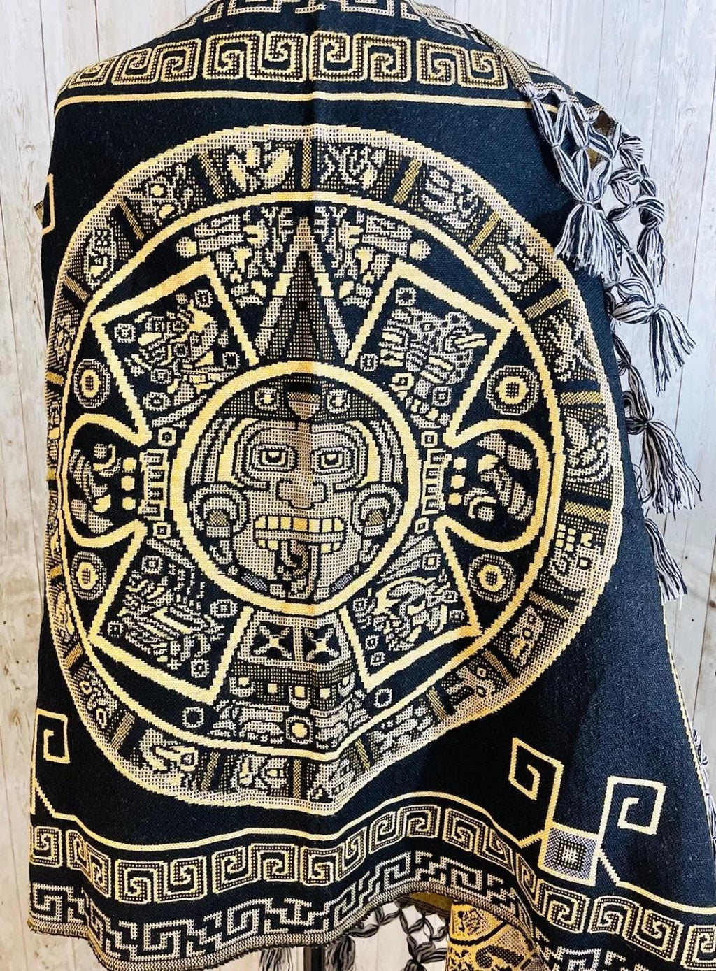 Aztec Calendar Mexican Shawl Wrap Reboso Artesanales Capas Pashima de Calendario Azteca by Chica Mexico