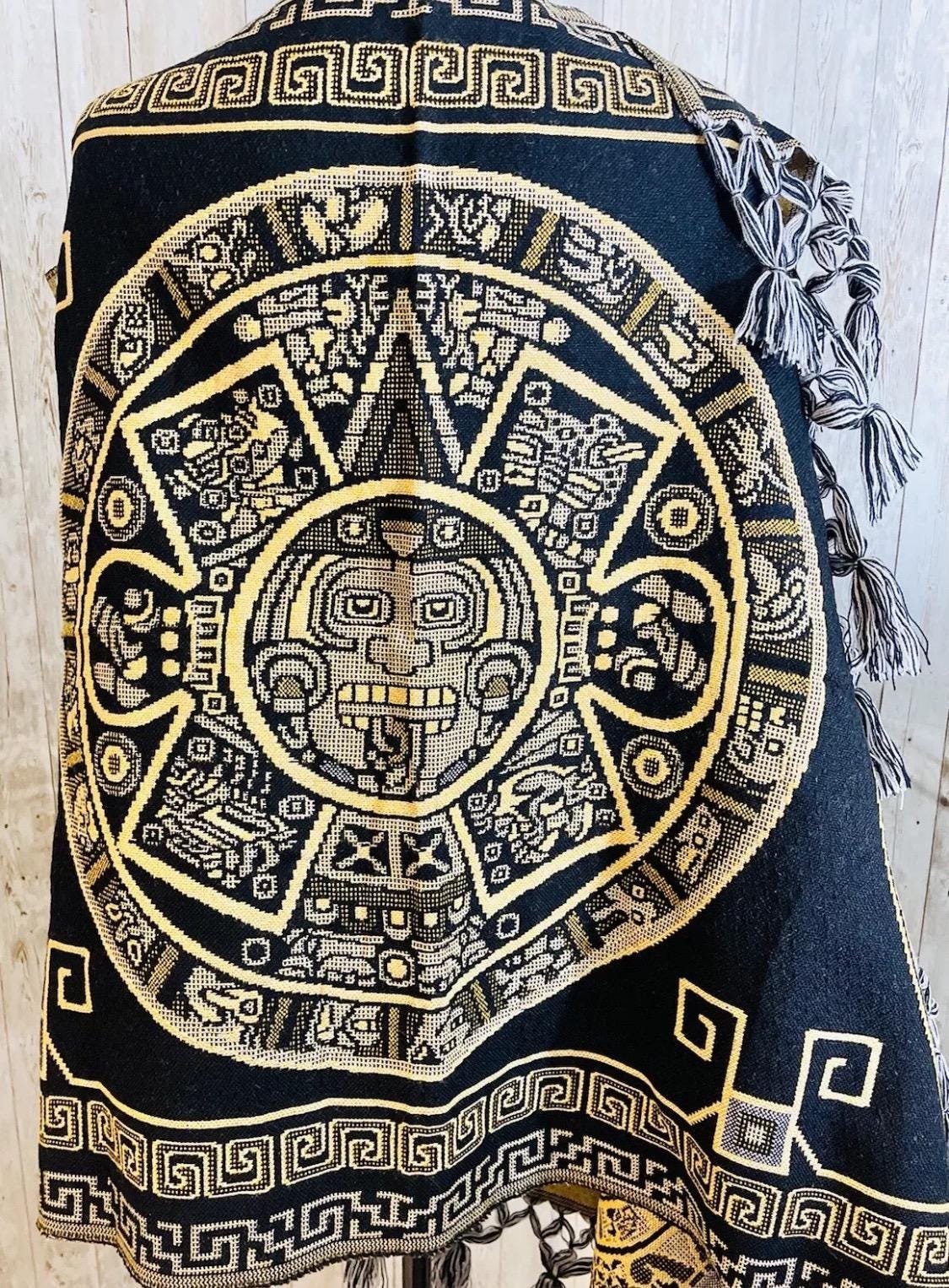 Aztec Calendar Mexican Shawl Wrap Reboso Artesanales Capas Pashima de Calendario Azteca by Chica Mexico