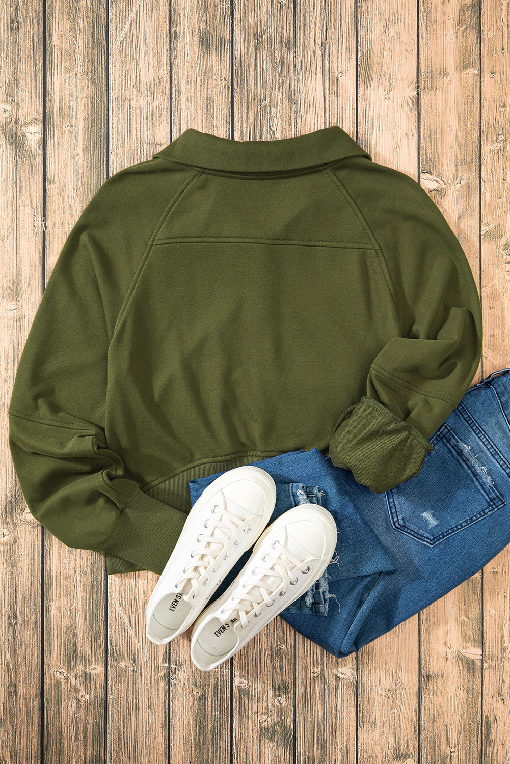 Smoke Green Quarter Zip Stand Neck Kangaroo Pocket Sweatshirt by Wild and Free Boutique