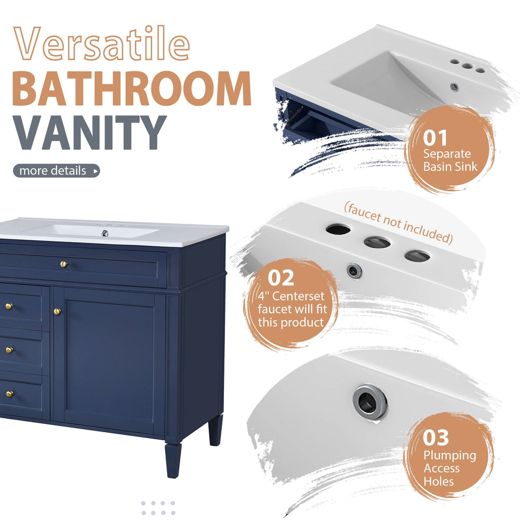 Bathroom Vanity With Mirror Cabinet, Single Sink With 2 Soft Closing Doors And 4 Drawers by Unique Piece Furniture
